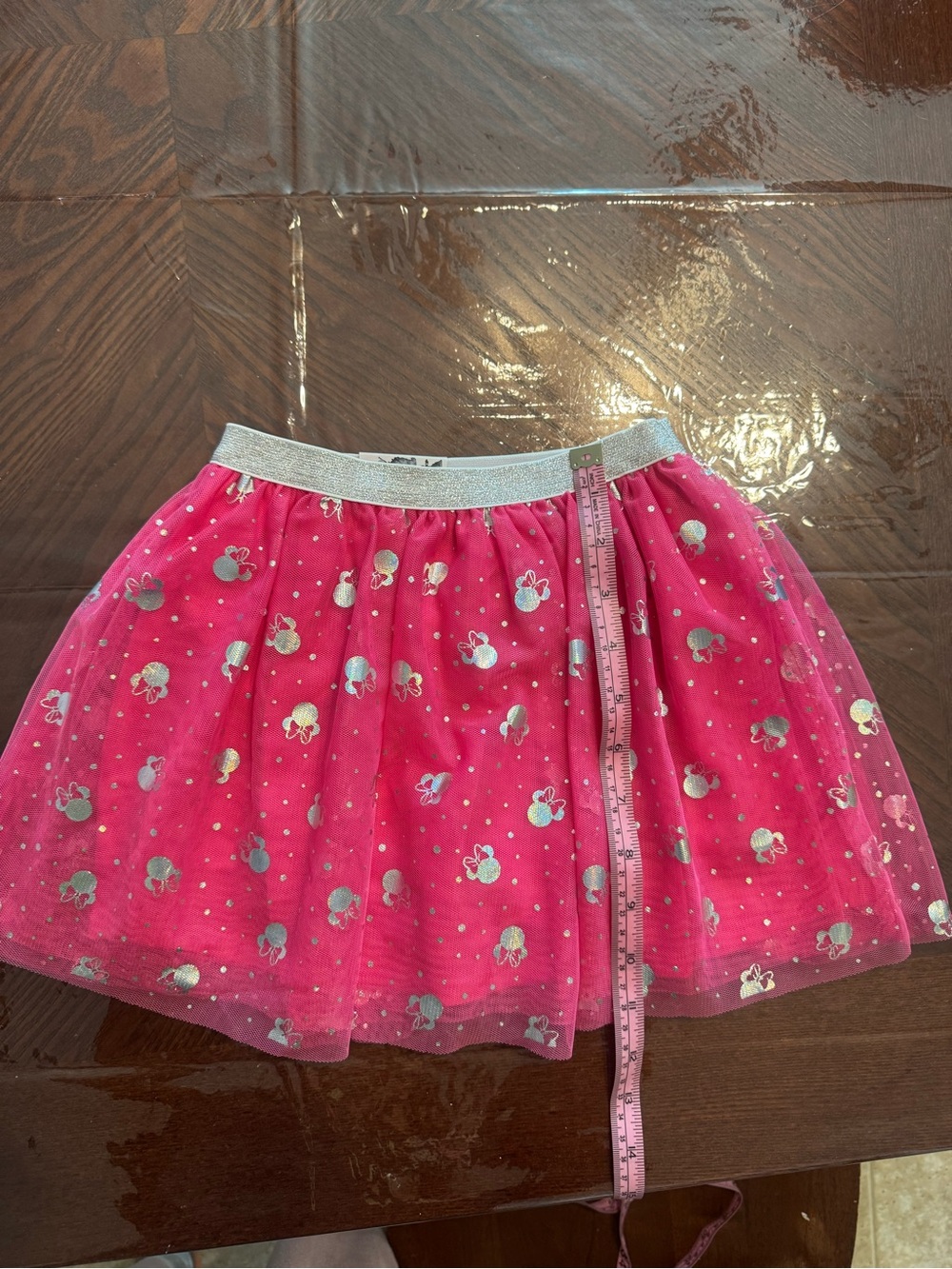 Disney Hot Pink Tulle Skirt with Silver Glitter Waistband